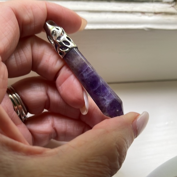 Genuine Amethyst 6- Sided Pendant Point in Silver - Picture 11 of 11